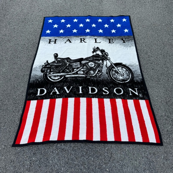 Vtg Harley Davidson Biederlack Fleece Throw Blanket 54x76 American